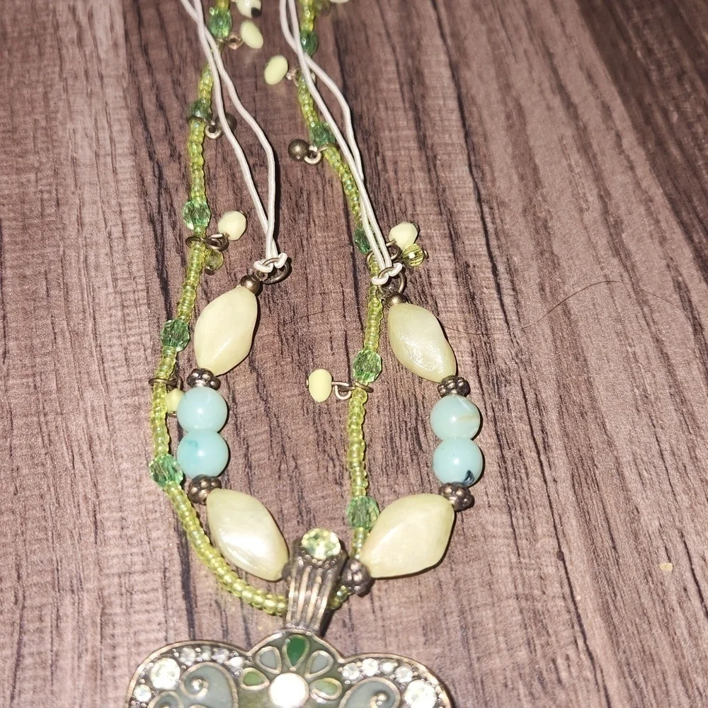 Beaded Statement Necklace Oversized Pendant Matching Bracelets and Earrings Boho